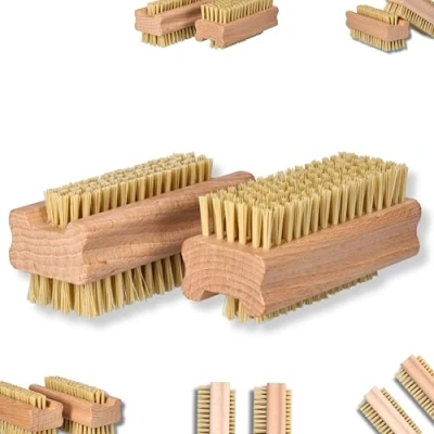 Image of ToolSpace 2x Nail Brush Double Sided Wood Solid Strong Mix Agawa Tapica and Synthetic Bristles Cleaning Hand Wash Finger Scrubbing for Dirt