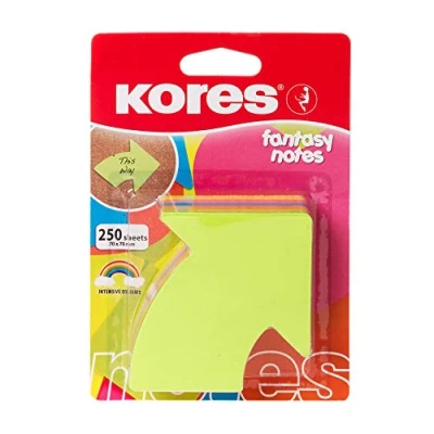 Image of Kores Arrow Shaped Fantasy Sticky Notes Coloured, Self Stick Notes, Note Pad, School Supplies, Teacher Office Supplies 70x70mm, Pack of 1 x 250 Sheets in Assorted Colours