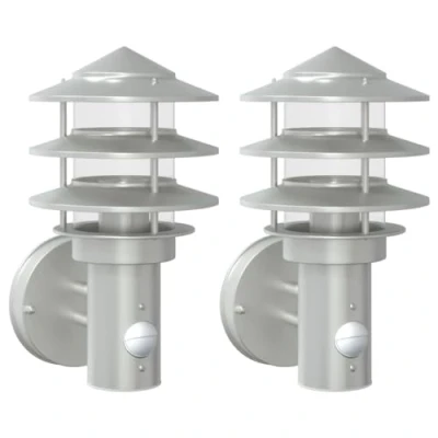 Image of vidaXL Outdoor Wall Light with Motion Sensor Stainless Steel, IP44, Weatherproof Exterior Lamp, 14 x 11 20.5 cm, Adjustable Lighting Duration, Glass Diffuser Silver, 220 240V, E27 Bulb Compa...