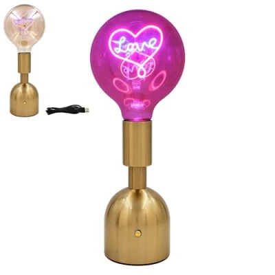 Image of Lesser &amp; Pavey LED Text Touch Gold Lamps Love, Be Happy, Good Vibes, Fab Friends Quote (Love)