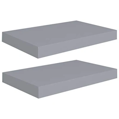 Image of vidaXL Floating Wall Shelves Set of 2, Modern Grey Décor, Honeycomb MDF and Metal Frame, Suitable for Living Room, Bedroom, Office, Easy to Install, 40x23x3.8 cm