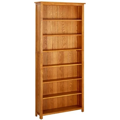 Image of vidaXL 7 Tier Bookcase Solid Oak Wood Large Standalone Bookshelf for Office and Living Room Brown Wooden Freestanding with Natural Finish