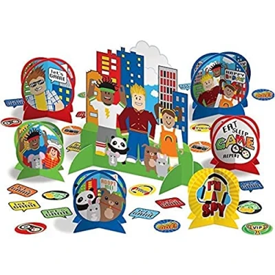 Image of Amscan 9913854 Party Town Kids Birthday Table Decorating Kit with Confetti Scatters 31 Pieces
