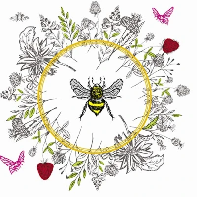 Image of Tischdeko Pack of 20 napkins, bees, insects, garden.