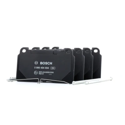 Image of 8R0698151C, 8R0698151H Brake pad set BOSCH 0 986 494 694 Low Metallic with anti squeak plate spring AUDI: A6 C7 Avant, Q5, A7 Sportback