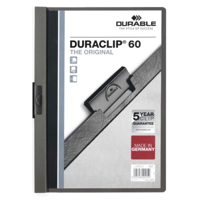 Image of Durable DURAClip 60 A4 Clip Folder Holds Up to Sheets of Paper Robust Metal Sprung Pack 25 Grey Coloured Files