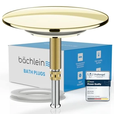 Image of Bächlein Universal Bath Plug Drain [Gold] incl. Replacement Seal Set for any Standard Tub