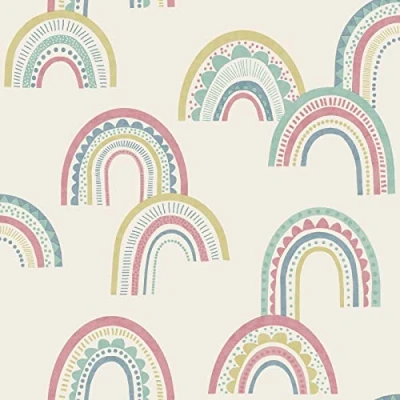 Image of Holden Boho Rainbow Wallpaper Kids Nursery Pink/Duck Egg/Cream 13281