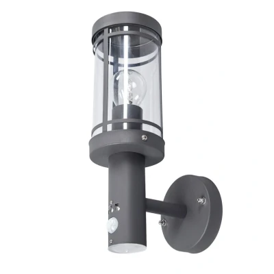 Image of Lindby outdoor wall light Djori, dark grey, sensor, stainless steel