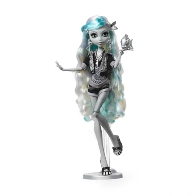 Image of Monster High Doll, Lagoona Blue in Black and White, Reel Drama Collector, Doll Size Life Posters, Horror Flick Theme, Toys Gifts, HKN30