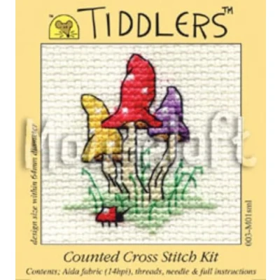 Image of Mouseloft Mini Cross Stitch Kit Toadstools, Tiddlers Collection