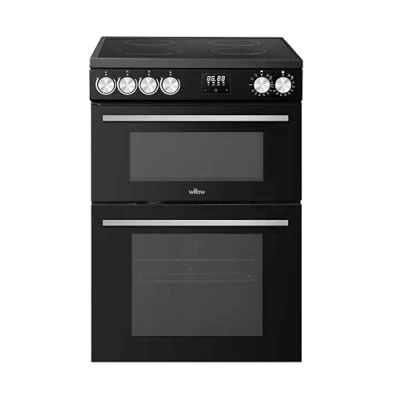 Image of Willow WDOC60TBL 60cm Electric Double Oven Cooker with Ceramic Hob, Integrated Grill, Fan Assisted Defrost Black