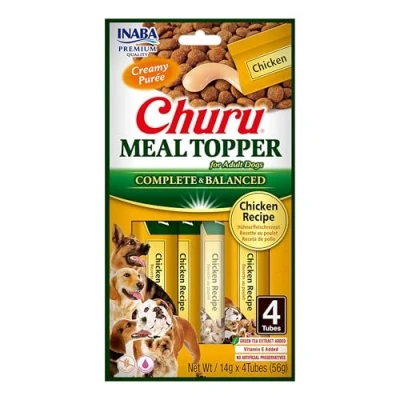 Image of Churu Meal Toppers by INABA Dog Treat Chicken Recipe (4 x 14g) / Soft &amp; Creamy, Delicious Healthy Purée Food Topper, Natural, Grain Free