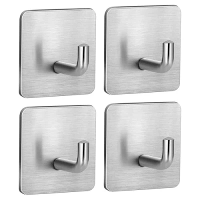 Image of 4Pcs Heavy Duty Self Adhesive Hooks, Stick on Hooks Holder Strong Stainless Steel Holder, Waterproof Hanging Wall, Door, Closet, Bathroom, Bedrooms, Kitchen for Towel, Coat, Clothes