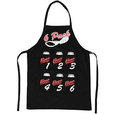 Image of IGGI Novelty Chefs BBQ Apron Want A Real 6 Pack with Six Pockets Beer Holder Black Funny Mens Gadgets Cooking Barbecue Accessories Garden Outdoor Essentials Gifts, 59 x 78cm