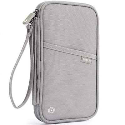 Image of VanFn Travel Wallet Family Passport Holder RFID Blocking Document Organiser Waterproof Holiday Case Men Women for ID Card, Credit Cards, Flight Tickets, Money, Coins (Grey)