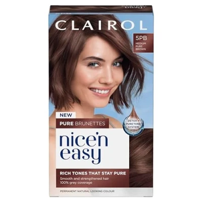 Image of Clairol Nice n’ Easy Pure Brunettes Hair Colour and Rich Brown Tones Smooth, Natural With Pre Serum 100% Grey Coverage 5PB Medium Mocha Permanent Dye