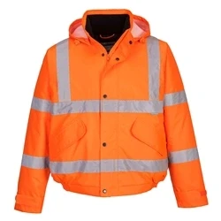 Image of Portwest S463 Men&#039;s Waterproof Hi Vis Bomber Jacket Winter Safety with Reflective Tape, Pockets and Hood Orange, 4X Large