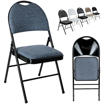 Image of Nyxi Folding Chairs Premium Quality with Padded Fabric or PVC Seats, Metal Frame, Foldable Chair Home Office Dinning, Heavy Duty, Multi Purpose Indoor &amp; Outdoor (Blue Fabric, 1 X Chair)