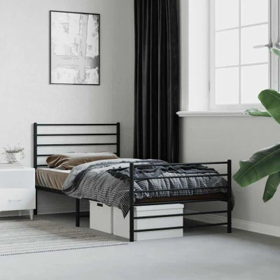 Image of vidaXL Metal Bed Frame without Mattress with Footboard Black 80x200cm