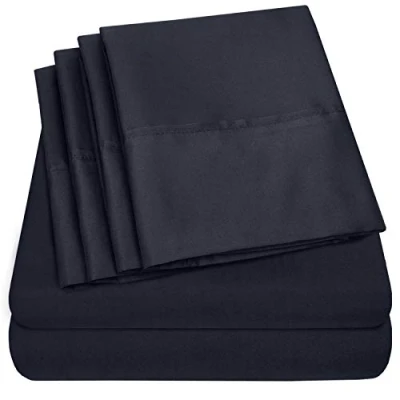 Image of Queen Sheets Navy 6 Piece 1500 Supreme Collection Fine Brushed Microfiber Deep Pocket Sheet Set Bedding 2 Extra Pillow Cases, Great Value, Queen,