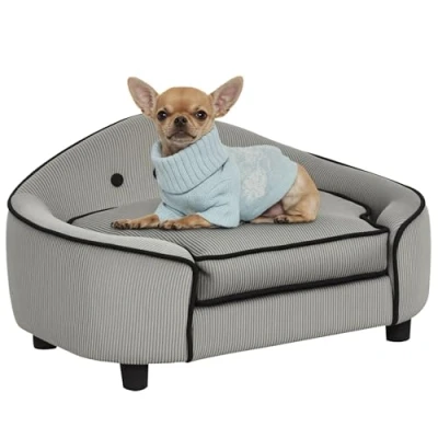 Image of PawHut Dog Sofa for XS and S Size Dogs, Pet Chair Bed with Soft Cushion, Cat Couch Washable Cover, Wooden Frame, 66.5 x 45 35.5 cm, Grey