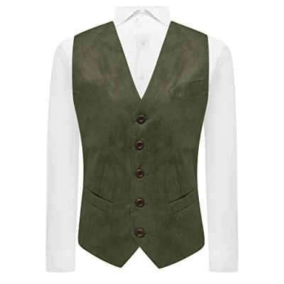 Image of King &amp; Priory Dark Olive Green Suede Waistcoat XXXL