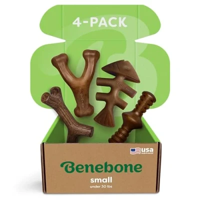 Image of Benebone Indestructible Dog Chew Toy Gift Box For Aggressive Chewers with Wishbone, Fishbone, Stick &amp; Zaggler, Long Lasting Boredom Breakers, 100% Real Flavours, Small Dogs, Made in the USA.