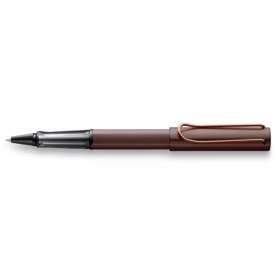 Image of LAMY Lx 390 Rollerball Pen Anodised Aluminium Roller in Marron Colour (Chestnut) with Transparent Grip and Meta...