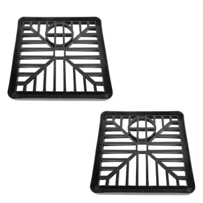 Image of 6&quot; Black Plastic Drain Cover Square Gulley Grid x Outdoor Drainage Channel, Heavy Duty PVC Grid, Hoppers, Clearing Debris, Design, Rounded Corners (2)