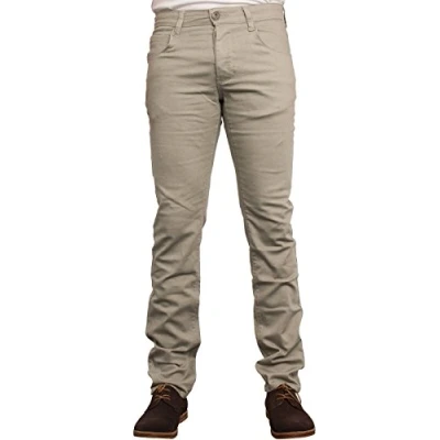 Image of Mens New Jeans EZ340 Skinny Slim Fit Stretch Chinos in Navy Stone Burgundy &amp; Tan Colours 28 40 (28R, Stone)