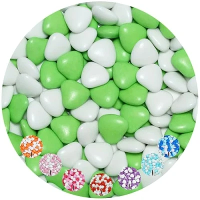 Image of EinsSein 1kg Sugared chocolate hearts dragees mix med white light green glossy heart chocolates sweets dragées wedding mini favours guests shapes table party baptism sweet
