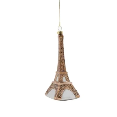 Image of Eiffel Tower Shaped Plastic Hanging Christmas Tree Decoration/Bauble Gold/Silver 15 cm
