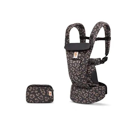 Image of Ergobaby Omni Dream Baby Carrier for Newborns from Birth to 20.4 kg, 4 Positions with SoftTouch Cotton, Ergonomic Front Inward and Back Carry Position, Black Leopard