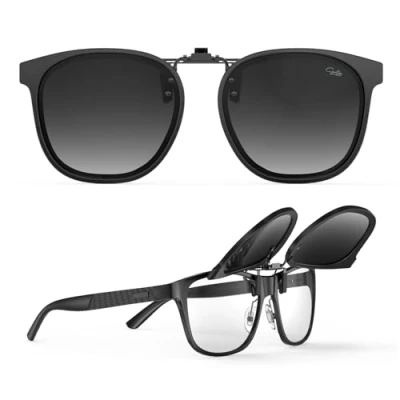 Image of Goiteia Oversized Clip on Sunglasses over Prescription Glasses Women Men,Fashion Framed Design for Discreetly Concealing Your Glasses,Easy to Put and Take off One handed (Obsidian Mist)