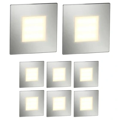 Image of ledscom.de 8 LED Staircase Light/recessed Wall Light FEX for Indoor and Outdoor use, Angular, Stainless Steel, 85 x 85mm, Warm White
