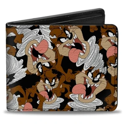 Image of Buckle Down Men&#039;s Bifold Wallet Tasmanian Devil Taz Bi Fold, Multicolor, 4.0&quot; x 3.5&quot;