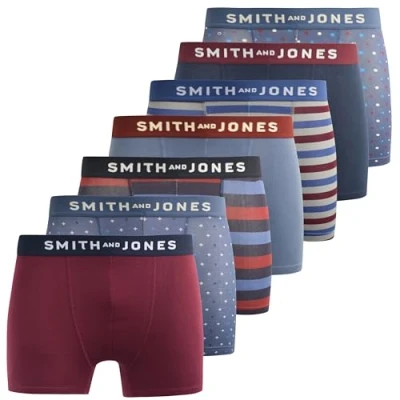 Image of SMITH &amp; JONES mens boxers multipack of 7, stretch cotton men’s boxer shorts, comfortable underpants for men, colourful and black underwear trunks, multi pack man briefs(M, Aziel)