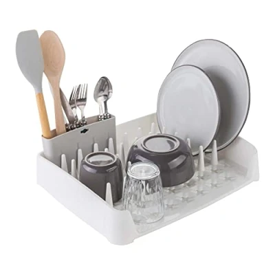 Image of Minky Dish Rack With Caddy, Easy Clean, Multi Position Utensil White &amp; Grey