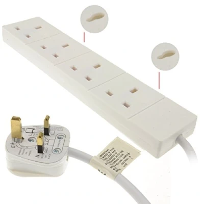 Image of kenable 4 Gang Way UK 13A Trailing Socket Mains Power Extension Lead White 5m [5 metres]