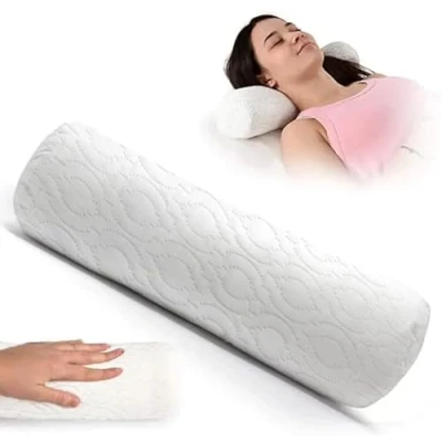 Image of Becky Cameron Neck Roll Pillow Orthopedic Bolster Crumbed Foam Filled Cylinder Cushion Pad Lumbar Support Leg Pain Comfort Cervical Round ideal for Rest Reading Sleeping (12&quot; x 6&quot; Round)
