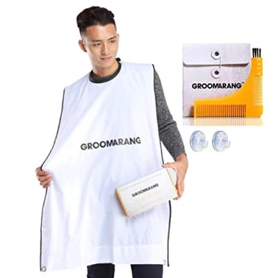 Image of Beard Bib GROOMARANG Catcher Shaving Apron for Men PLUS Shaping Comb Template