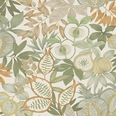 Image of SOPHIE LAURENCE Eastern Horizons Exotic Fruit Green, Orange Wallpaper for Bedroom Decor, Tropical Garden Design Wallpaper, Wall Paper Paste, 10m Roll Interior
