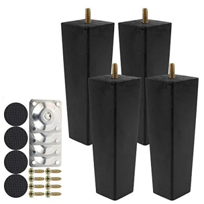 Image of Height Sofa Legs Wooden Furniture Legs,Set of 4 Wood 15cm Solid Replacement Armchair Cabinet Feet M8 Bolt with Mounting Plate &amp; Screws for Ottoman Couch Dresser Black