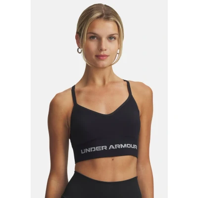 Image of Under Armour Women&#039;s Vanish Seamless Low Bra, Impact Sports Bra for Training, Yoga and Pilates, Ladies&#039; Gym Wear with Removeable Cups,Black / Steel,LG
