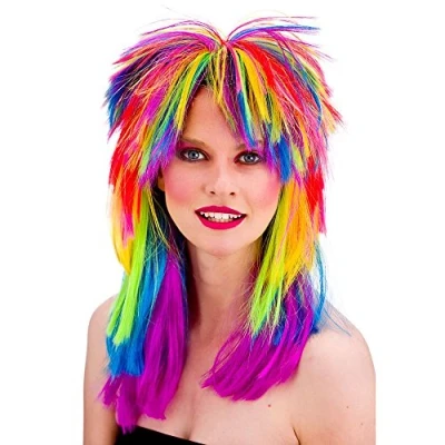 Image of Wicked Costumes Adult 80&#039;s Rainbow Pop Fancy Dress Wig
