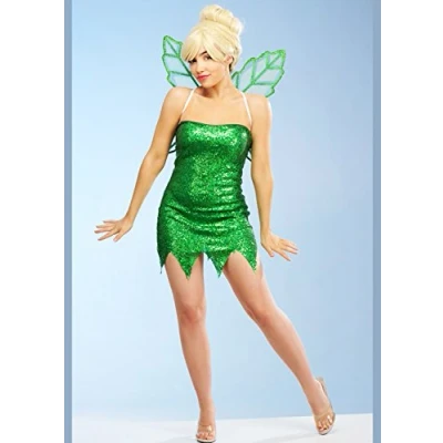 Image of Womens Luxe Sequin Tinker Bell Style Green Fairy Costume (Small (UK 8 10))