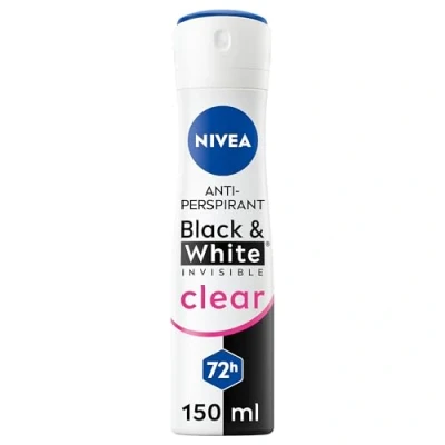 Image of NIVEA Black &amp; White Invisible Anti Perspirant Spray (150ml), 72hr Sweat Women&#039;s Deodorant Spray, No Stains on and Clothes