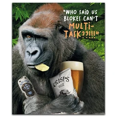 Image of Male Birthday Card, Funny Card For Him, Happy Male, Greetings Multitasking