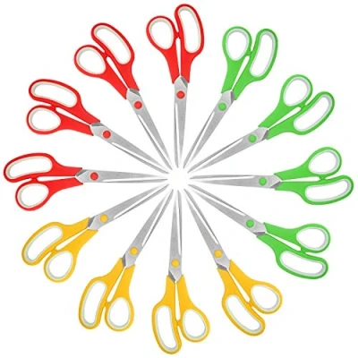Image of Belle Vous Sharp Craft Scissors for Adults (12 Pack) Heavy Duty Crafting Office Scissor Set Wrapping Paper and Stationery
